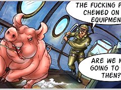 Porn toon starts with man trying to catch cartoon pig