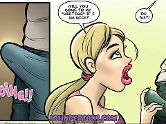 Busty slut from John Persons comic cartoons starves to get deep gagged with huge black dork