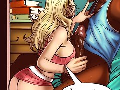 Wow she is slobbing all over that black cock on these interracial porn cartoons