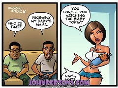 Horny bitch from John Persons sex comic cartoons wets her pussy whe sensing huge drunk cocks around